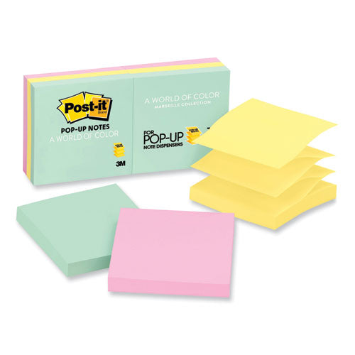 Image of Post-it® Dispenser Notes Original Pop-up Refill, 3" x 3", Beachside Cafe Collection Colors, 100 Sheets/Pad, 6 Pads/Pack