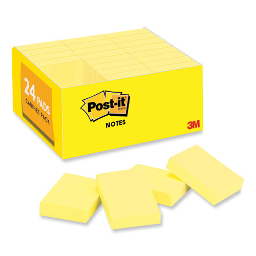 Image of Post-it® Notes Original Pads in Canary Yellow, Value Pack, 1.38" x 1.88", 100 Sheets/Pad, 24 Pads/Pack