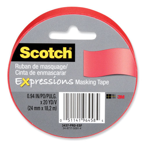 Image of Scotch® Expressions Masking Tape, 3" Core, 0.94" X 20 Yds, Primary Red