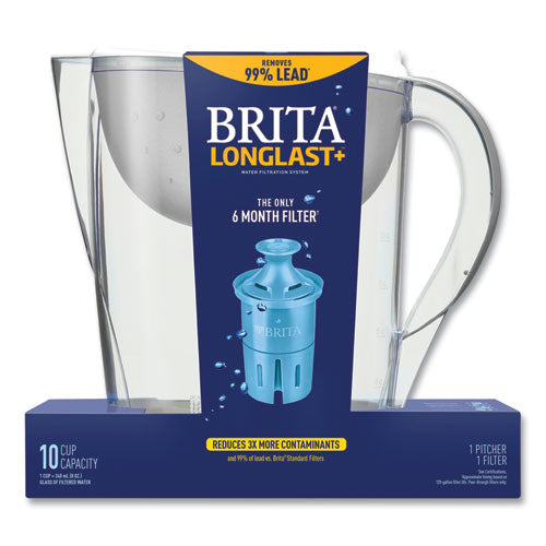 Image of Brita® Pacifica Pitcher with Longlast+ Filter, 10 Cups, White/Clear