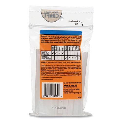 Image of Gorilla® Mini Hot Glue Sticks, 0.27" dia x 4", Dries Clear, 30/Pack