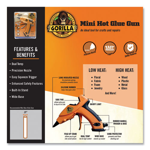 Image of Gorilla® Dual Temp Mini Hot Glue Gun, Orange/Black
