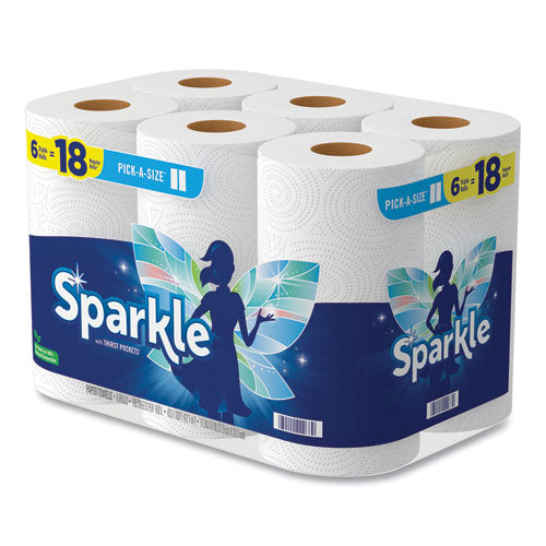 Image of Sparkle® Pick-A-Size Perforated Kitchen Triple Roll Towels with Thirst Pockets, 2-Ply, 11 x 6, White, 165 Sheets/Roll, 6 Rolls/Pack