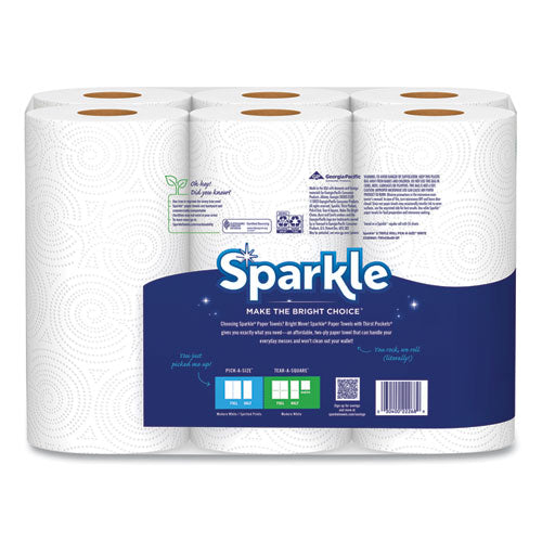 Image of Sparkle® Pick-A-Size Perforated Kitchen Triple Roll Towels with Thirst Pockets, 2-Ply, 11 x 6, White, 165 Sheets/Roll, 6 Rolls/Pack