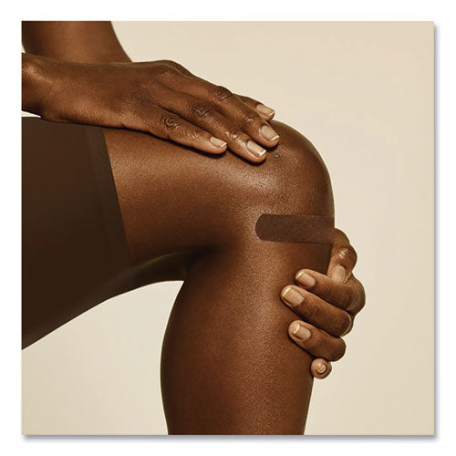 Image of BAND-AID® OurTone Adhesive Bandages, BR65, 2.25 x 0.63; 3 x 0.75; 3 x 1, Deep Brown, 30/Pack