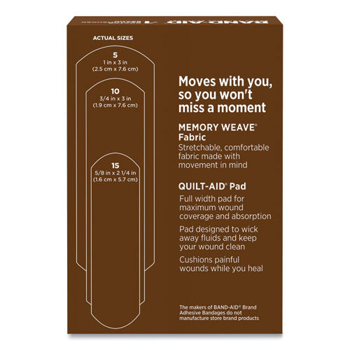 Image of BAND-AID® OurTone Adhesive Bandages, BR65, 2.25 x 0.63; 3 x 0.75; 3 x 1, Deep Brown, 30/Pack