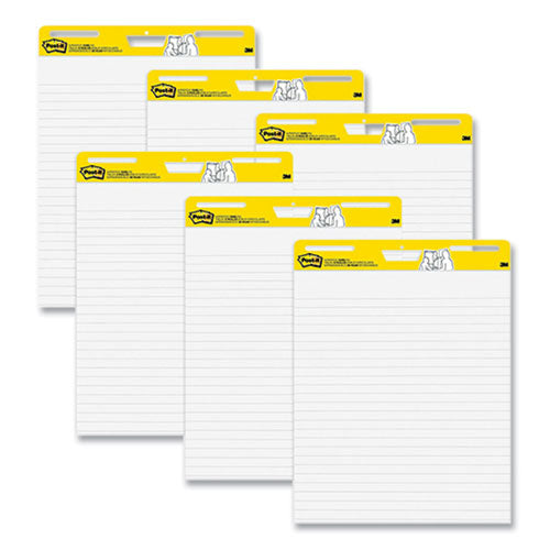 Image of Post-it® Easel Pads Super Sticky Vertical-Orientation Self-Stick Easel Pads, Wide Ruled, 25 x 30, White, 30 Sheets/Pad, 6 Pads/Pack