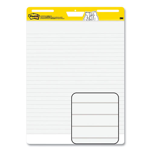 Image of Post-it® Easel Pads Super Sticky Vertical-Orientation Self-Stick Easel Pads, Wide Ruled, 25 x 30, White, 30 Sheets/Pad, 6 Pads/Pack
