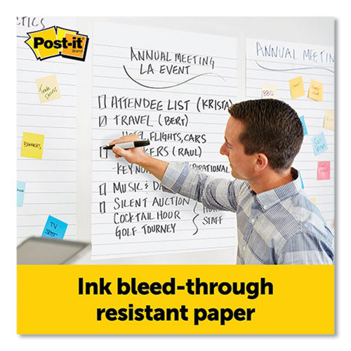 Image of Post-it® Easel Pads Super Sticky Vertical-Orientation Self-Stick Easel Pads, Wide Ruled, 25 x 30, White, 30 Sheets/Pad, 6 Pads/Pack