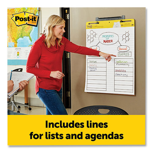 Image of Post-it® Easel Pads Super Sticky Vertical-Orientation Self-Stick Easel Pads, Wide Ruled, 25 x 30, White, 30 Sheets/Pad, 6 Pads/Pack