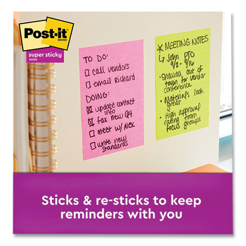 Image of Post-it® Notes Super Sticky Pads in Supernova Neons Collection Colors, Note Ruled, Cabinet Pack, 4" x 6", 90 Sheets/Pad, 24 Pads/Pack