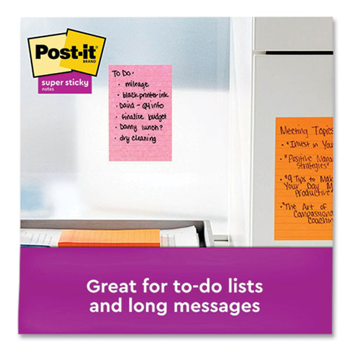 Image of Post-it® Notes Super Sticky Pads in Supernova Neons Collection Colors, Note Ruled, Cabinet Pack, 4" x 6", 90 Sheets/Pad, 24 Pads/Pack