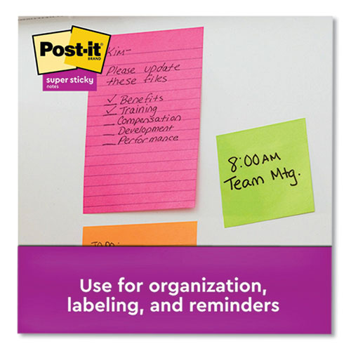 Image of Post-it® Notes Super Sticky Pads in Supernova Neons Collection Colors, Note Ruled, Cabinet Pack, 4" x 6", 90 Sheets/Pad, 24 Pads/Pack