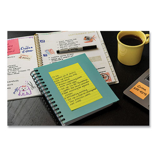 Image of Post-it® Notes Super Sticky Pads in Supernova Neons Collection Colors, Note Ruled, Cabinet Pack, 4" x 6", 90 Sheets/Pad, 24 Pads/Pack