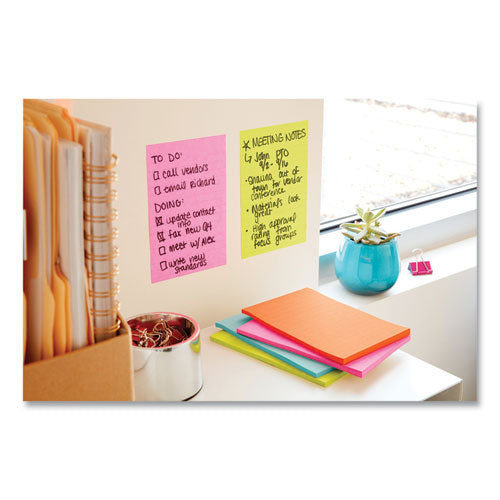 Image of Post-it® Notes Super Sticky Pads in Supernova Neons Collection Colors, Note Ruled, Cabinet Pack, 4" x 6", 90 Sheets/Pad, 24 Pads/Pack