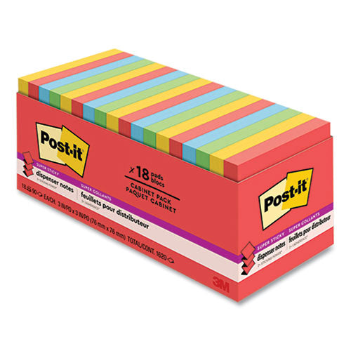 Image of Post-it® Notes Super Sticky Pads in Playful Primary Collection Colors, Cabinet Pack, 3" x 3", 90 Sheets/Pad, 18 Pads/Pack