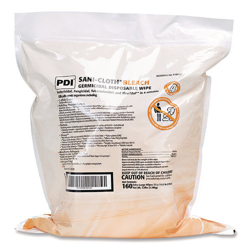 Image of Sani Professional® Sani-Cloth Bleach Germicidal Disposable Wipe Refill, 1-Ply, 7.5 X 15, Unscented, White, 160/bag, 2 Bags/carton