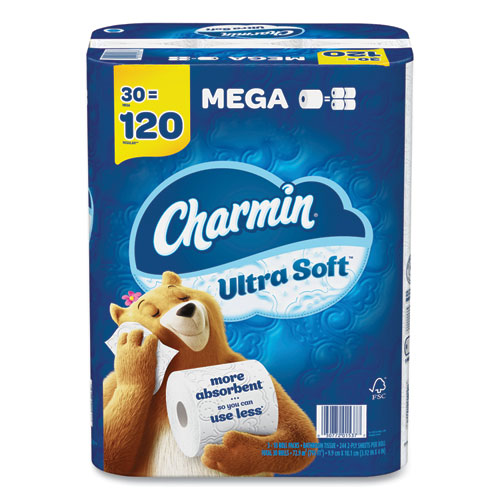 Image of Charmin® Ultra Soft Bathroom Tissue, Mega Roll, Septic Safe, 2-Ply, White, 244 Sheets/Roll, 30 Rolls/Pack