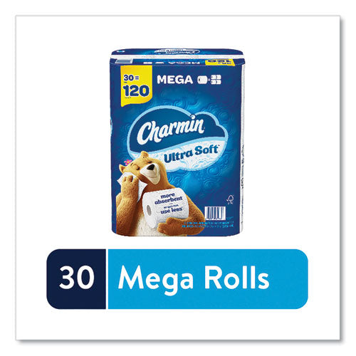 Image of Charmin® Ultra Soft Bathroom Tissue, Mega Roll, Septic Safe, 2-Ply, White, 244 Sheets/Roll, 30 Rolls/Pack