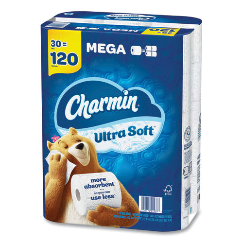 Image of Charmin® Ultra Soft Bathroom Tissue, Mega Roll, Septic Safe, 2-Ply, White, 244 Sheets/Roll, 30 Rolls/Pack