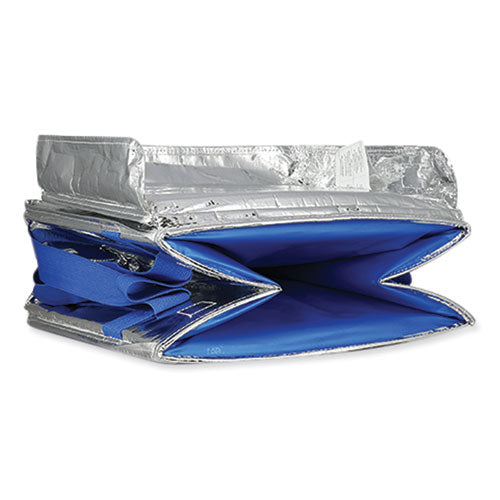 Image of PackIt® Fresh Eco Freeze Tote, (2) Blue Nylon Shoulder Straps, (2) Blue Nylon Strap Handles, 13.5" x 9" x 13", Silver/Blue, 4/Carton