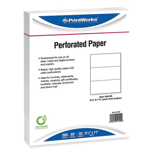 Image of PrintWorks® Professional Perforated and Punched Paper, 20 lb Bond Weight, 8.5 x 11, White, 500/Ream, 5 Reams/Carton