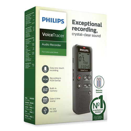 Image of Philips® Voice Tracer DVT1120 Digital Voice Recorder, 8 GB, Black