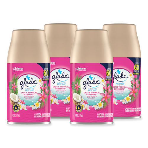 Image of Glade® Automatic Air Freshener, Exotic Tropical Blossoms, 6.2 oz, 4/Carton