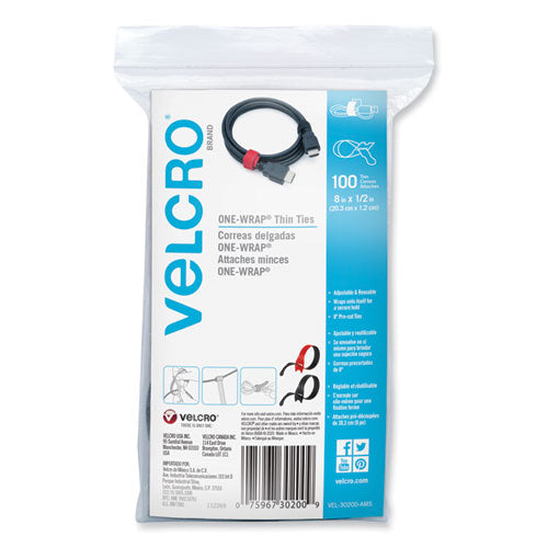 Image of VELCRO® Brand One-Wrap Ties And Straps, 0.5" X 8", Black;red, 100/pack