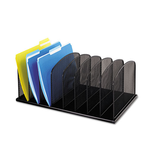 Image of Safco® Onyx Mesh Desk Organizer With Upright Sections, 8 Sections, Letter To Legal Size Files, 19.5" X 11.5" X 8.25", Black