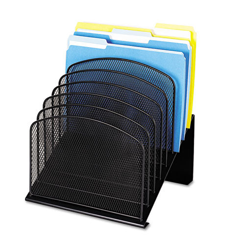 Image of Safco® Onyx Mesh Desk Organizer With Tiered Sections, 8 Sections, Letter To Legal Size Files, 11.75" X 10.75" X 14", Black