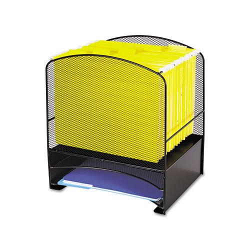 Image of Safco® Onyx Mesh Desktop Hanging File With Two Horizontal Trays, 3 Sections, Letter Size, 10.75" Long, Black