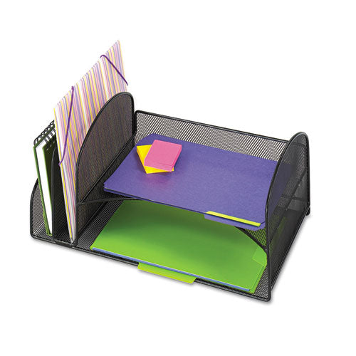 Image of Safco® Onyx Mesh Desk Organizer, Two Vertical/Two Horizontal Sections, Steel Mesh, 17 x 10.75 x 7.75, Black