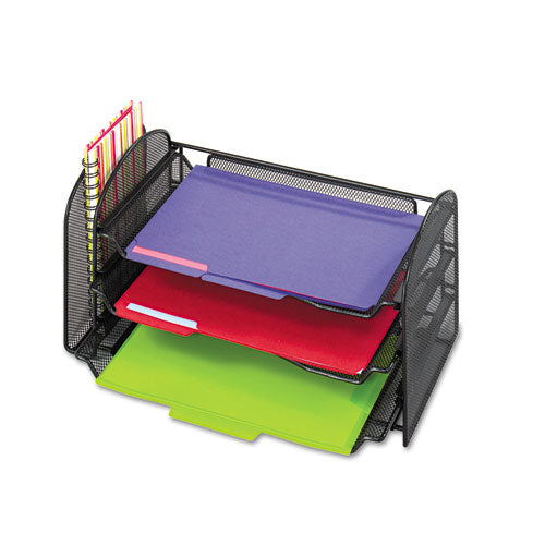 Image of Safco® Mesh Desk Organizer, 1 Vertical/3 Horizontal Sections, Steel Mesh, 16.25 x 9 x 8, Black