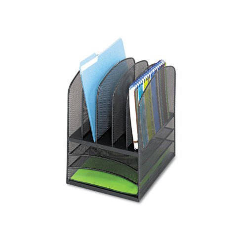 Image of Safco® Onyx Mesh Desk Organizer With Five Vertical And Three Horizontal Sections, Letter Size Files, 11.5" X 9.5" X 13", Black