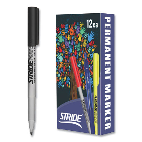 Image of Stride StrideMark Permanent Marker, Fine Bullet Tip, Black, 12/Box