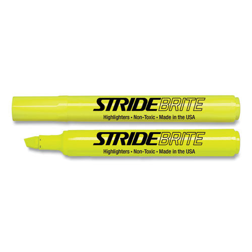 Image of Stride StrideBrite Tank Highlighter, Fluorescent Yellow Ink, Chisel Tip, Yellow Barrel, 12/Box