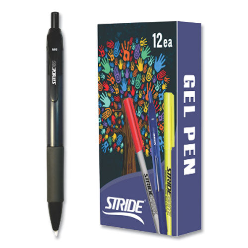 Image of Stride StrideRio Gel Pen, Retractable, Medium 0.7 mm, Black Ink, Translucent Black Barrel, 12/Box
