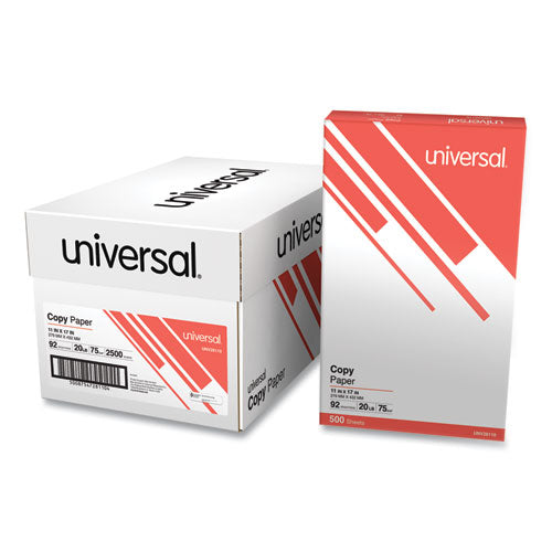 Image of Universal® Copy Paper, 92 Bright, 20 lb Bond Weight, 11 x 17, White, 500 Sheets/Ream, 5 Reams/Carton