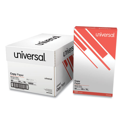 Image of Universal® Legal Size Copy Paper, 92 Bright, 20 lb Bond Weight, 8.5 x 14, White, 500 Sheets/Ream, 10 Reams/Carton