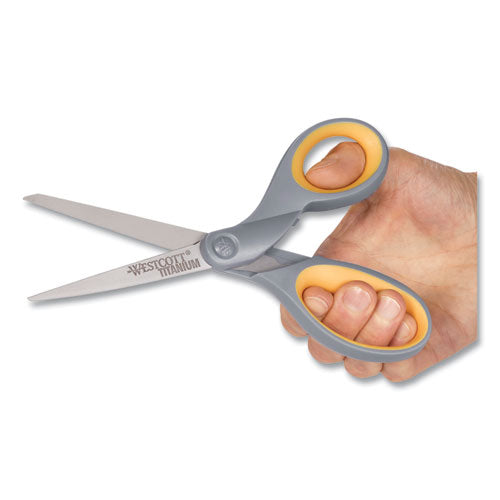 Image of Westcott® Titanium Bonded Scissors, 7" Long, 3" Cut Length, Straight Gray/Yellow Handle