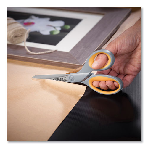 Image of Westcott® Titanium Bonded Scissors, 7" Long, 3" Cut Length, Straight Gray/Yellow Handle