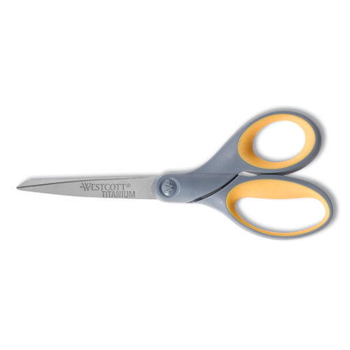 Image of Westcott® Titanium Bonded Scissors, 7" Long, 3" Cut Length, Straight Gray/Yellow Handle