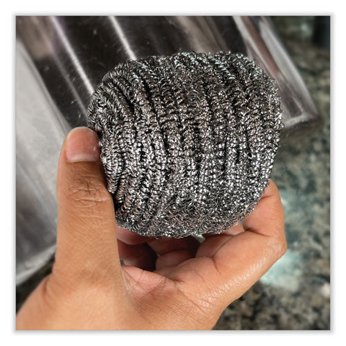 Image of Boardwalk® Stainless Steel Scrubber, 3.93 x 1.96, Silver, 72/Carton