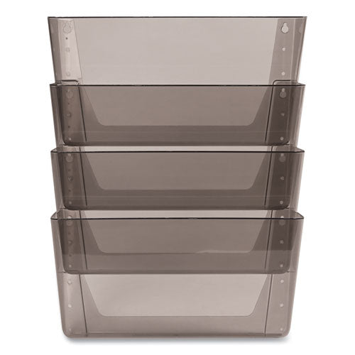 Image of deflecto® DocuPocket Stackable Four-Pocket Wall File, 4 Sections, Letter Size, 13" x 4", Smoke