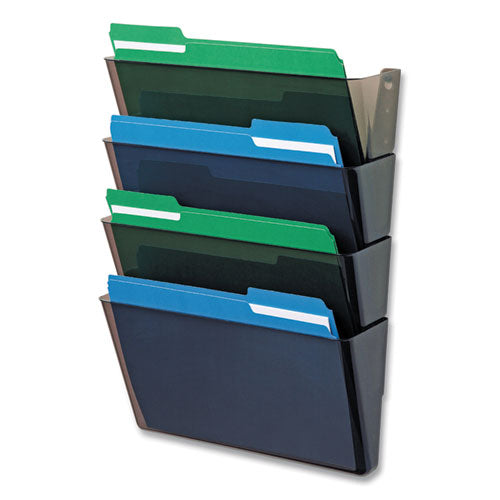 Image of deflecto® DocuPocket Stackable Four-Pocket Wall File, 4 Sections, Letter Size, 13" x 4", Smoke