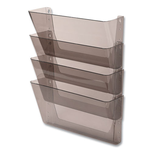 Image of deflecto® DocuPocket Stackable Four-Pocket Wall File, 4 Sections, Letter Size, 13" x 4", Smoke