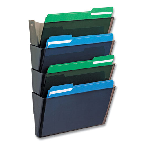 Image of deflecto® DocuPocket Stackable Four-Pocket Wall File, 4 Sections, Letter Size, 13" x 4", Smoke