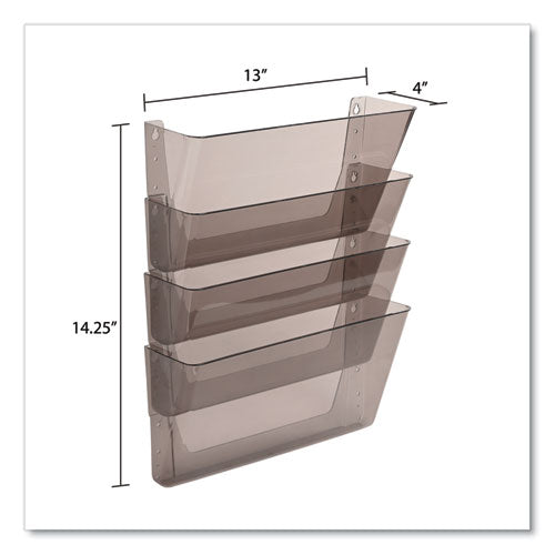 Image of deflecto® DocuPocket Stackable Four-Pocket Wall File, 4 Sections, Letter Size, 13" x 4", Smoke