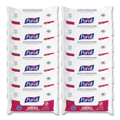 Image of PURELL® Foodservice Surface Sanitizing Wipes, 1-Ply, 7.4 X 9, Fragrance-Free, White, 72/pouch, 12 Pouches/carton